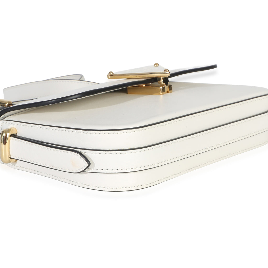 White Smooth Calfskin Triangle Logo Flap Bag