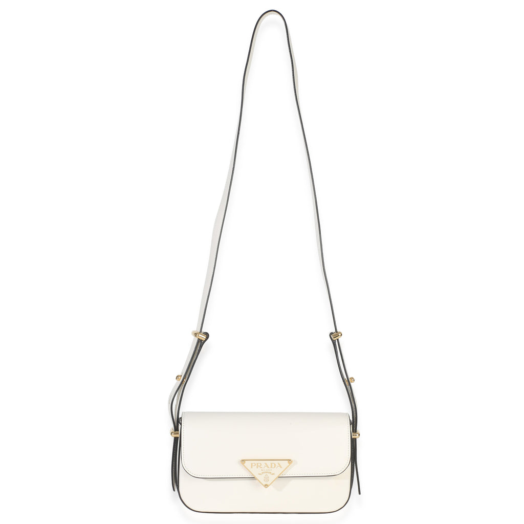 White Smooth Calfskin Triangle Logo Flap Bag