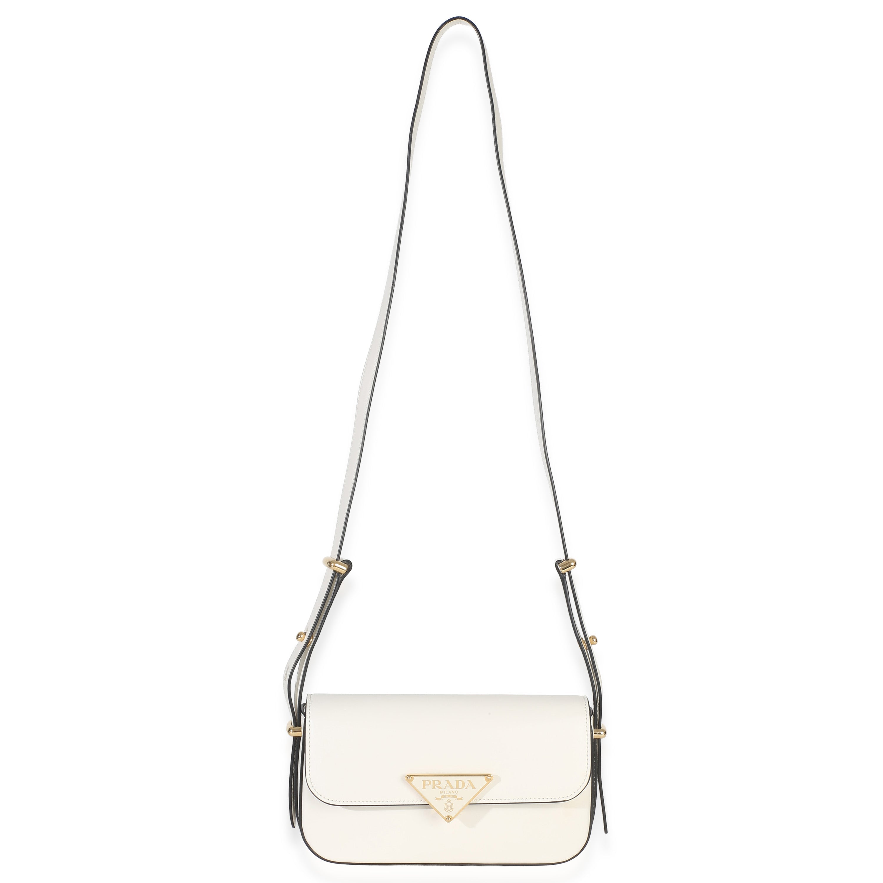 White Smooth Calfskin Triangle Logo Flap Bag