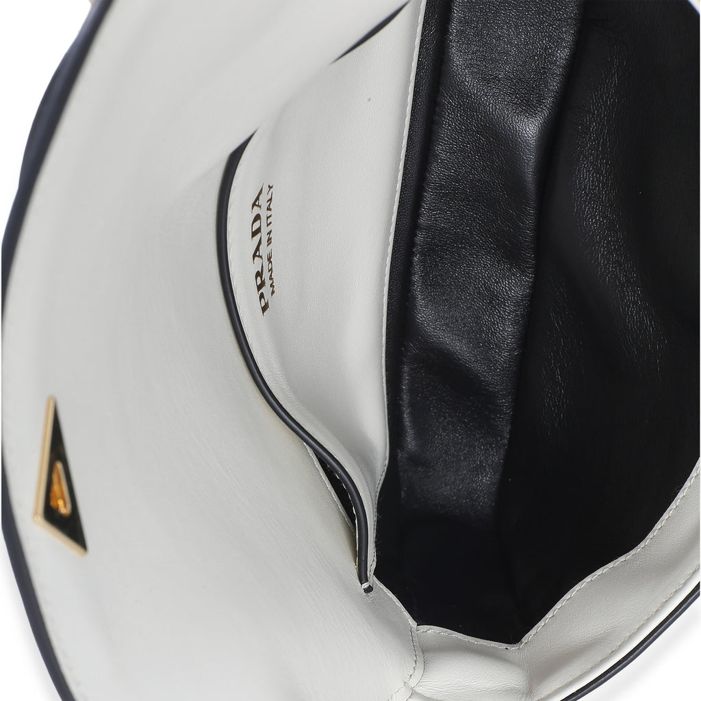 White Smooth Calfskin Triangle Logo Flap Bag