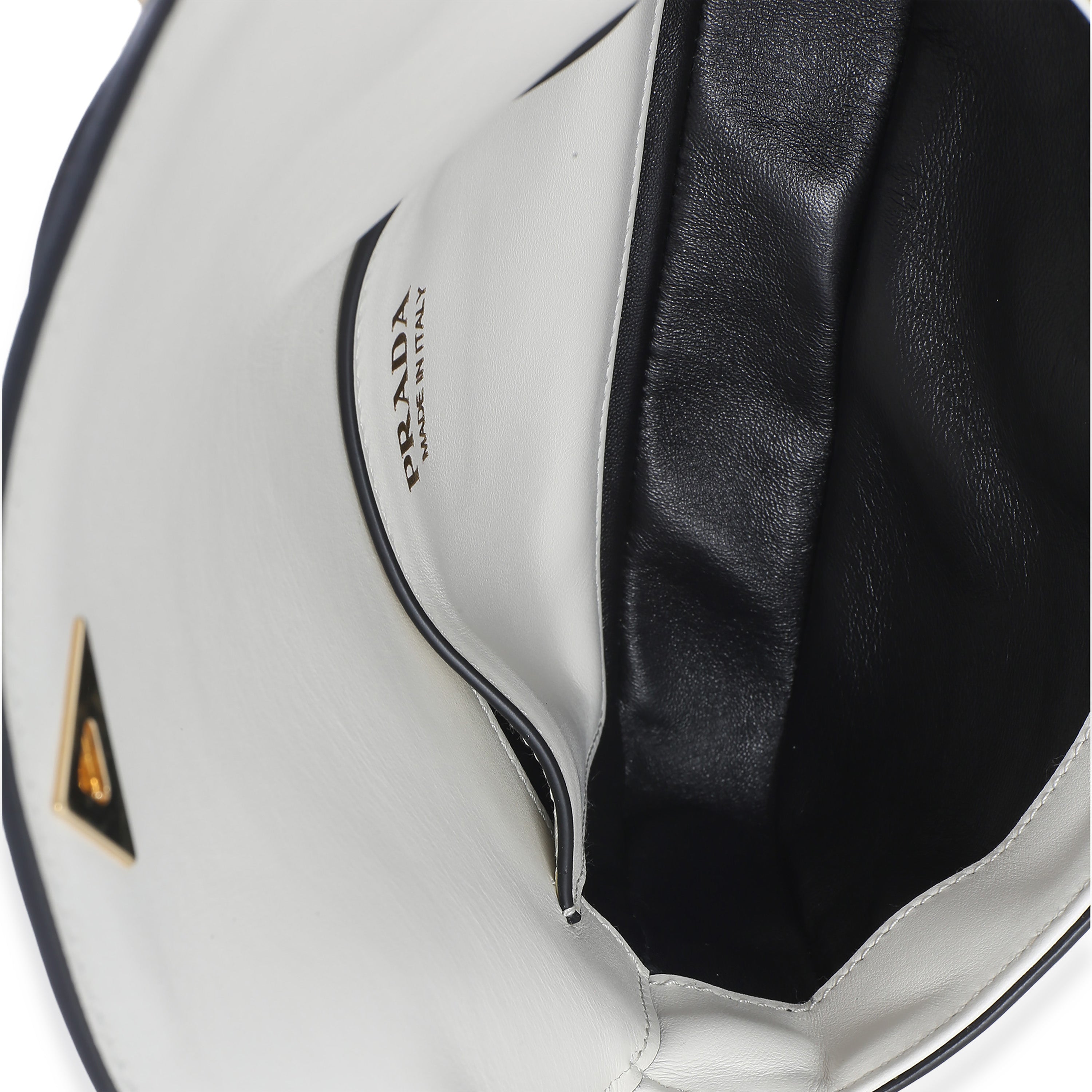 White Smooth Calfskin Triangle Logo Flap Bag