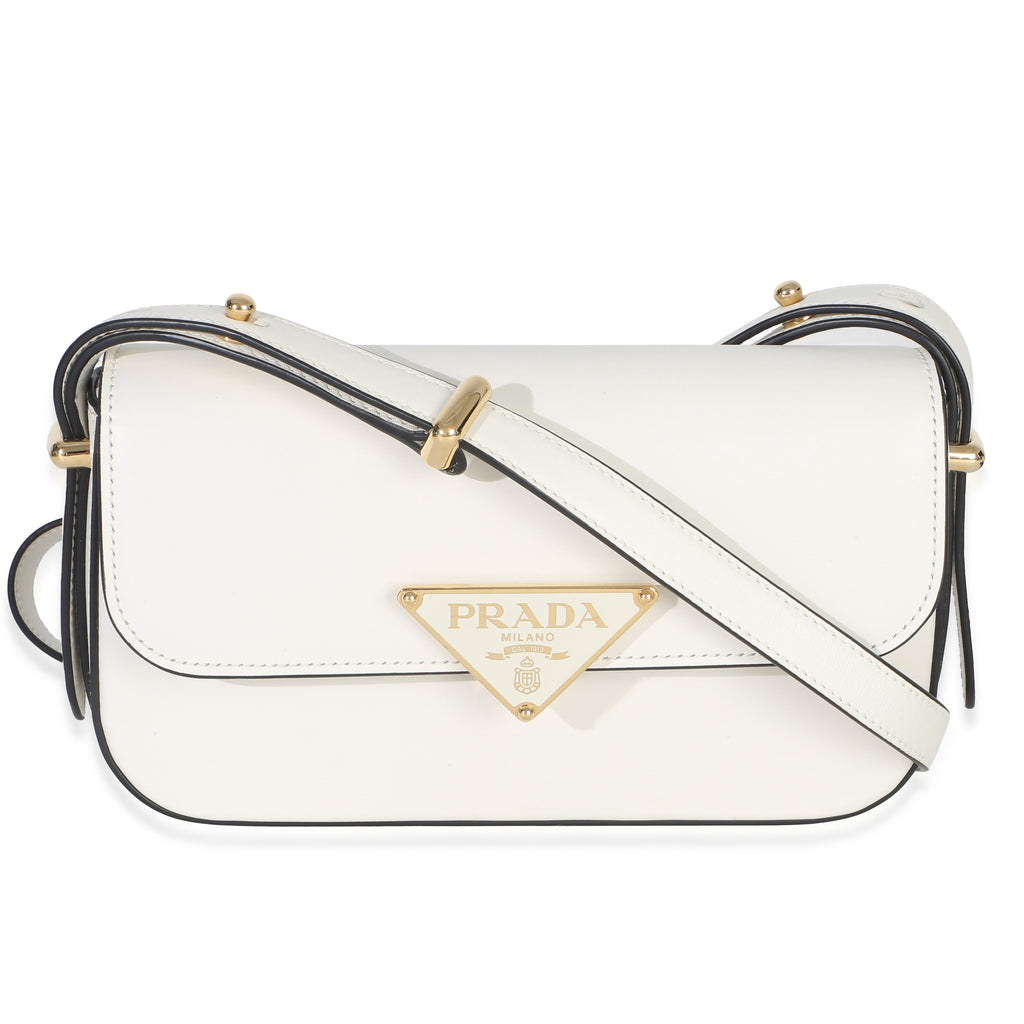 White Smooth Calfskin Triangle Logo Flap Bag