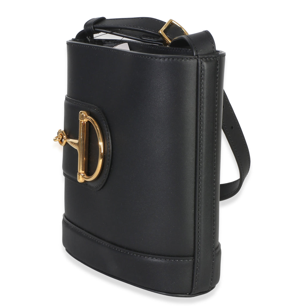 Black Smooth Calfskin Hasler Horsebit 73 Small Bucket Bag