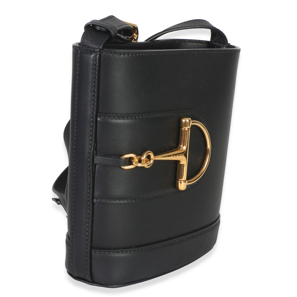 Black Smooth Calfskin Hasler Horsebit 73 Small Bucket Bag