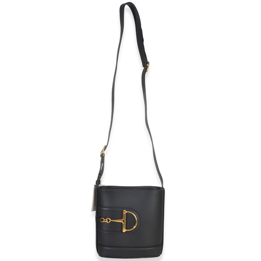 Black Smooth Calfskin Hasler Horsebit 73 Small Bucket Bag