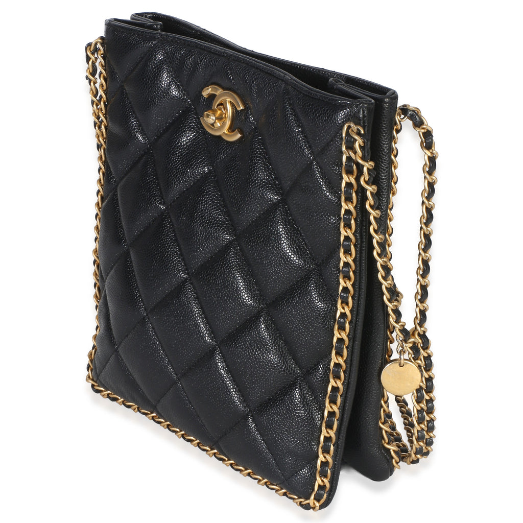 Black Quilted Caviar Mini Never Ending Chain Tote