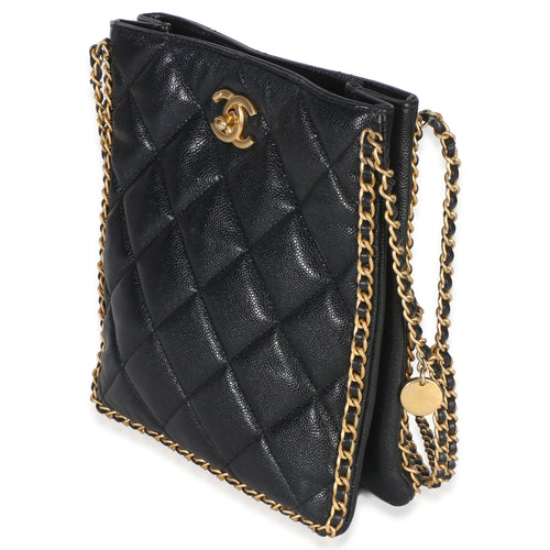 Black Quilted Caviar Mini Never Ending Chain Tote