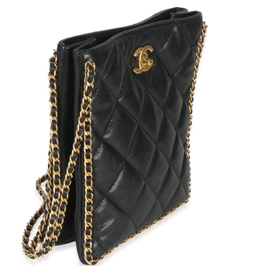 Black Quilted Caviar Mini Never Ending Chain Tote