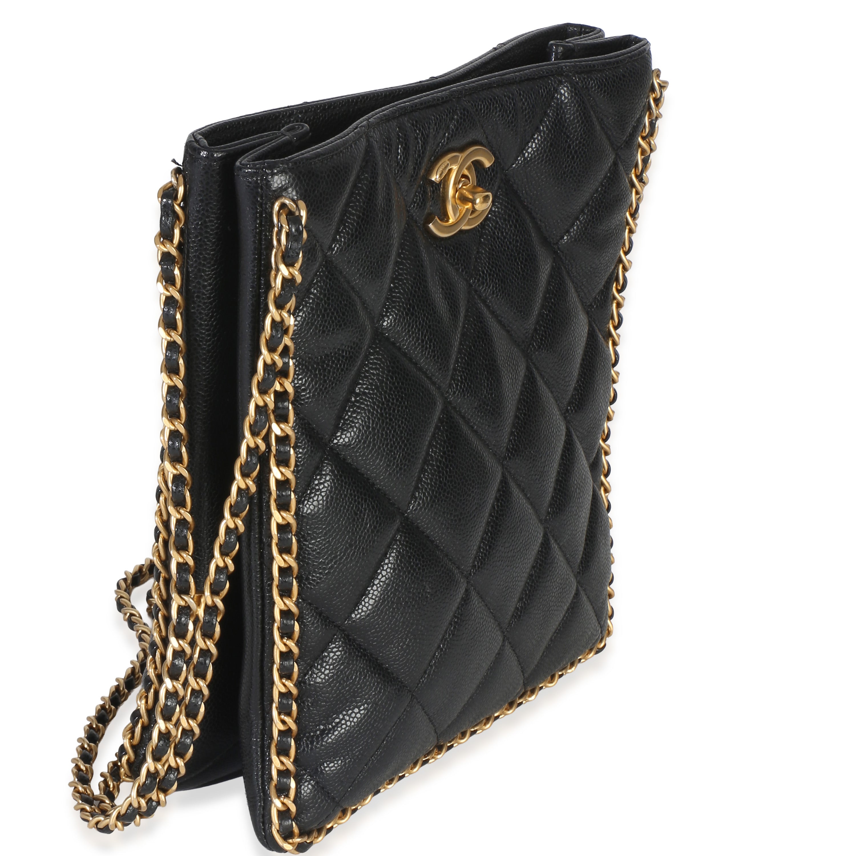 Black Quilted Caviar Mini Never Ending Chain Tote