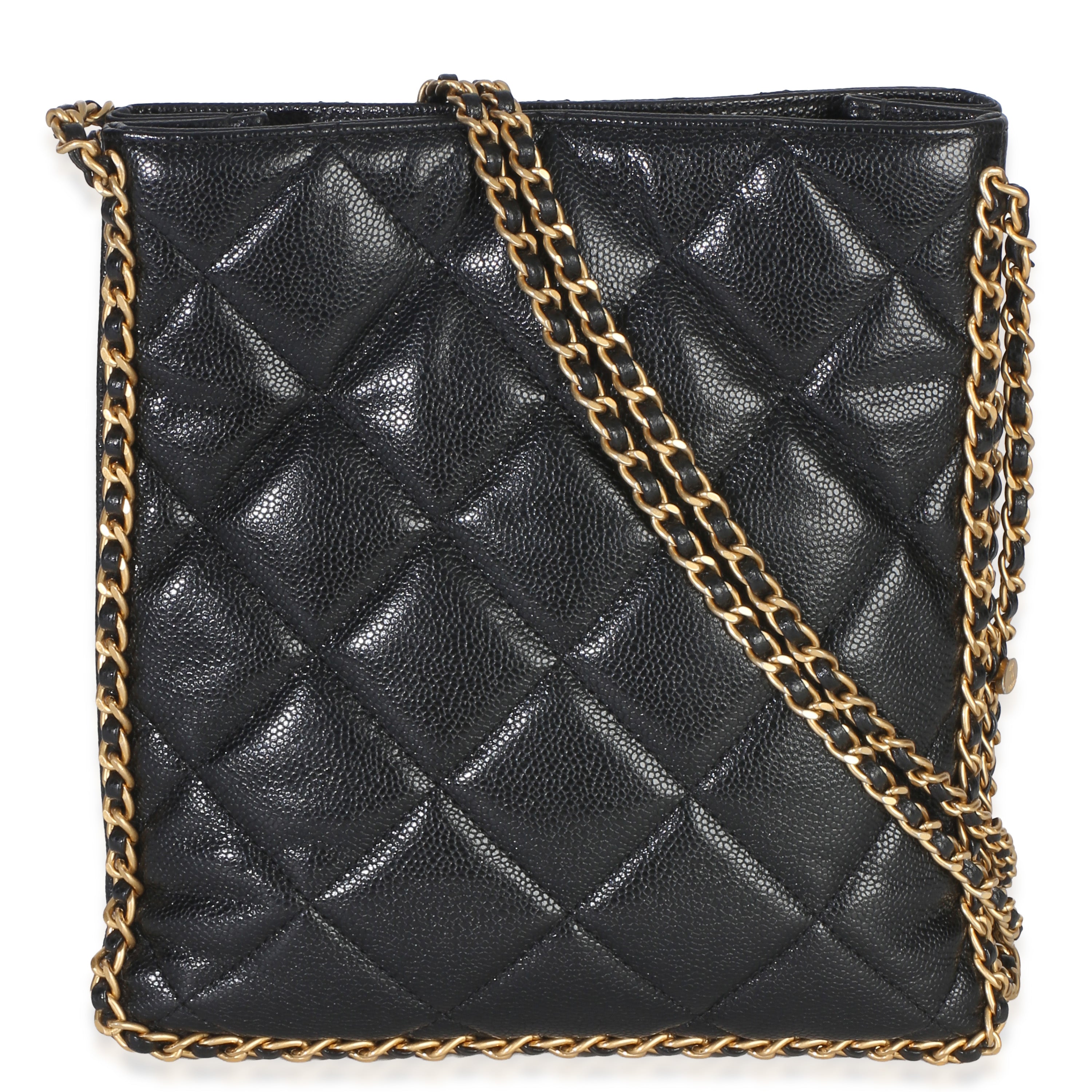 Black Quilted Caviar Mini Never Ending Chain Tote