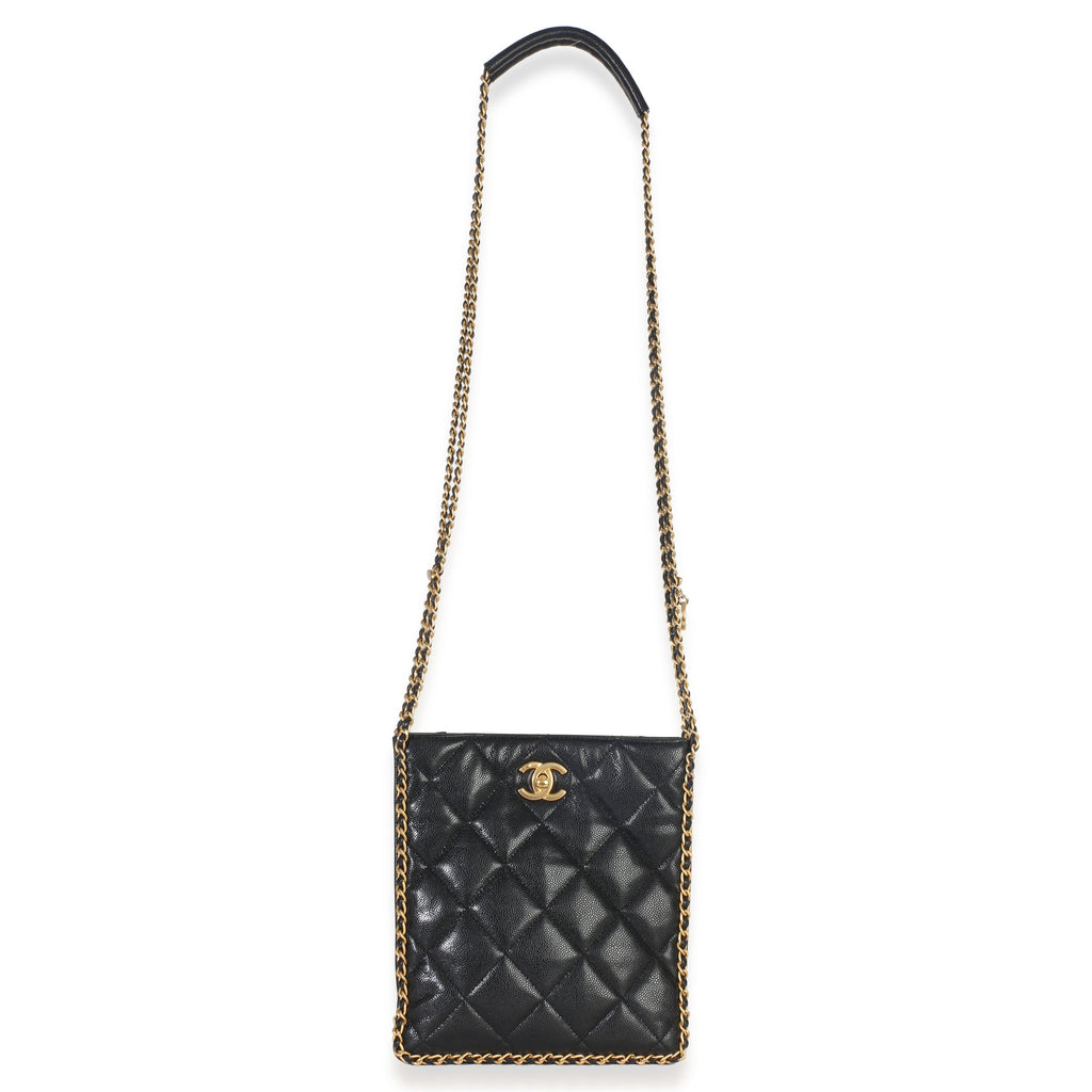 Black Quilted Caviar Mini Never Ending Chain Tote