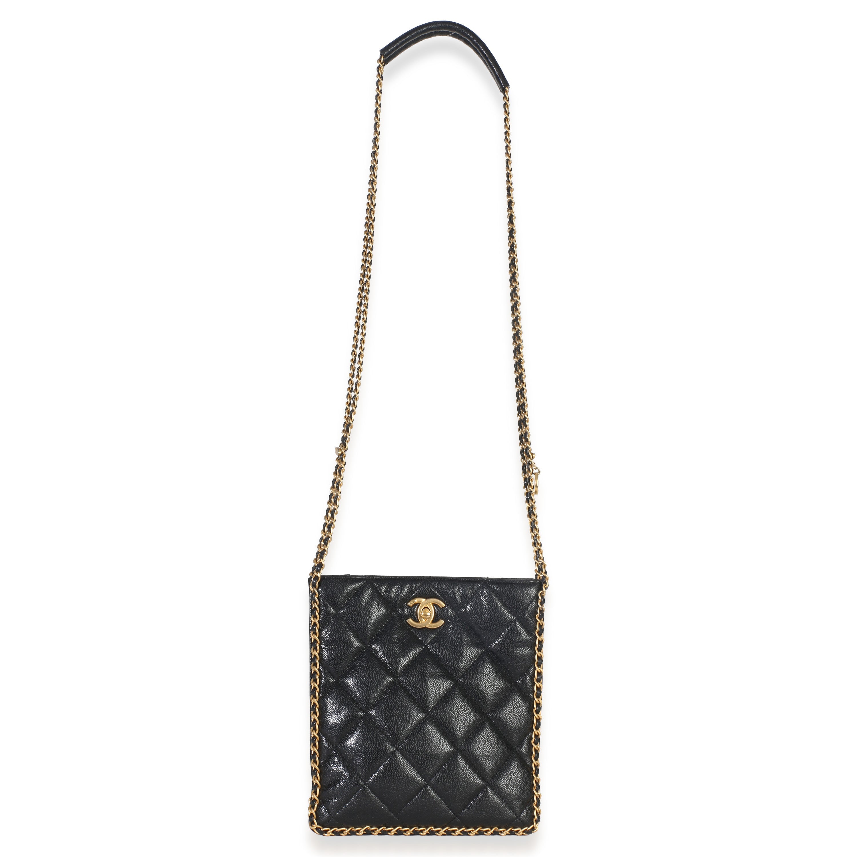 Black Quilted Caviar Mini Never Ending Chain Tote