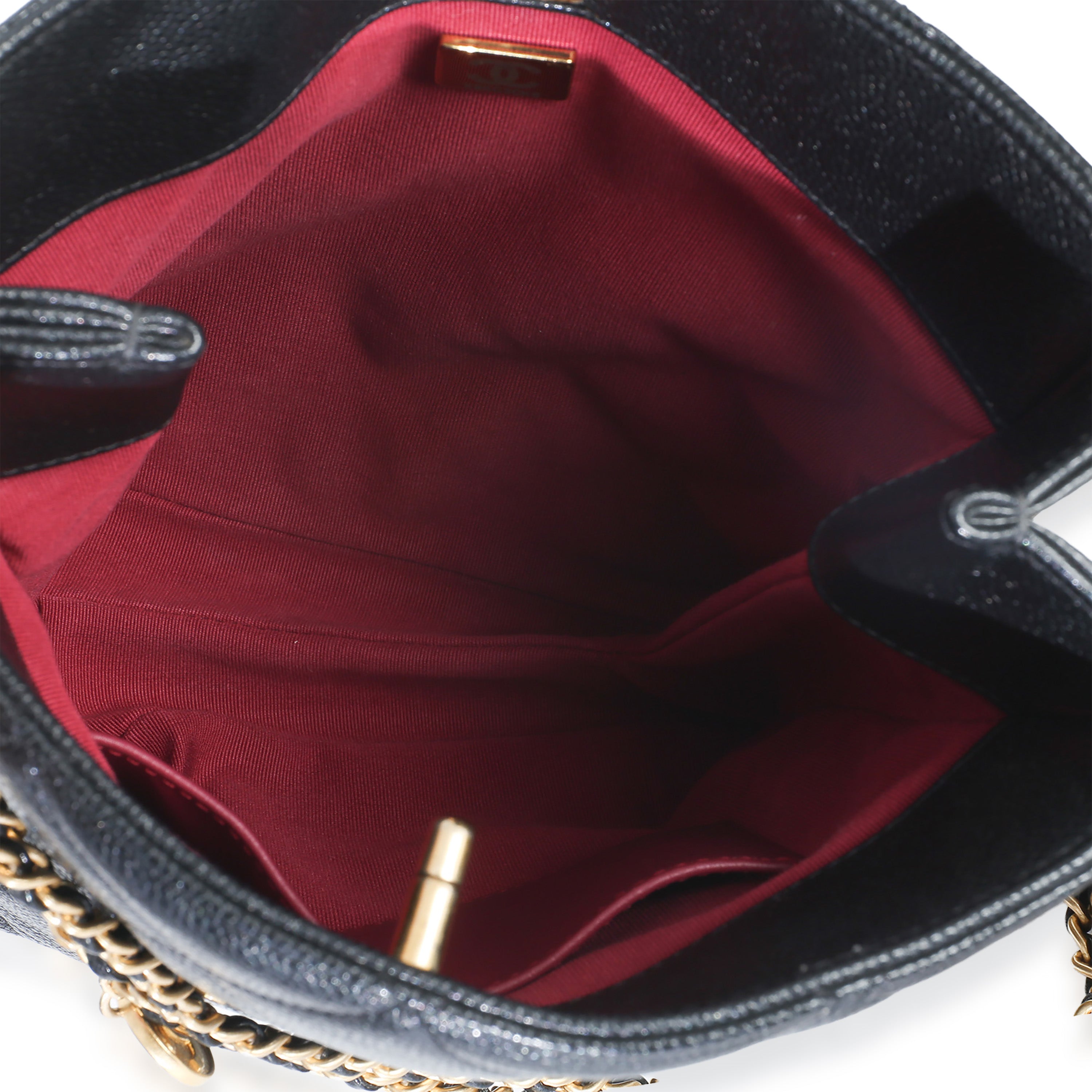 Black Quilted Caviar Mini Never Ending Chain Tote