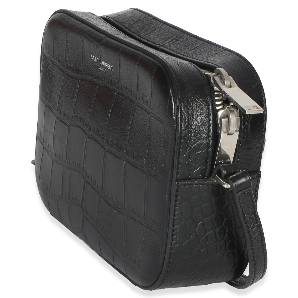Black Crocodile Embossed Calfskin Mini Camera Bag