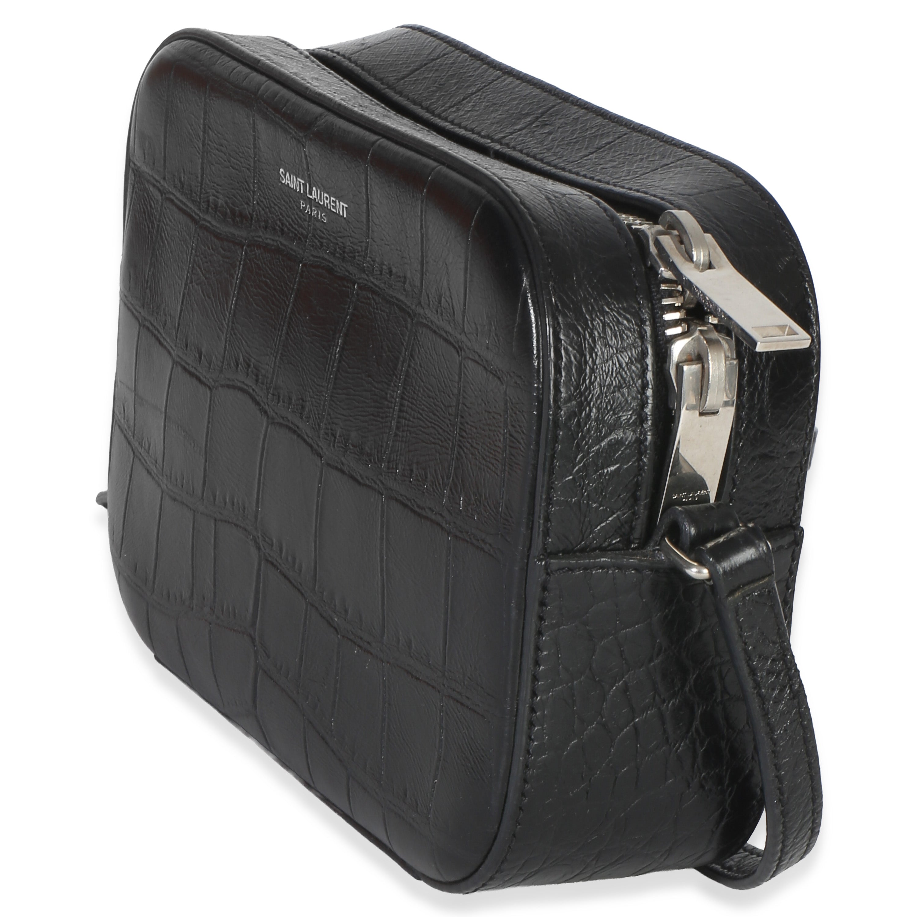 Black Crocodile Embossed Calfskin Mini Camera Bag
