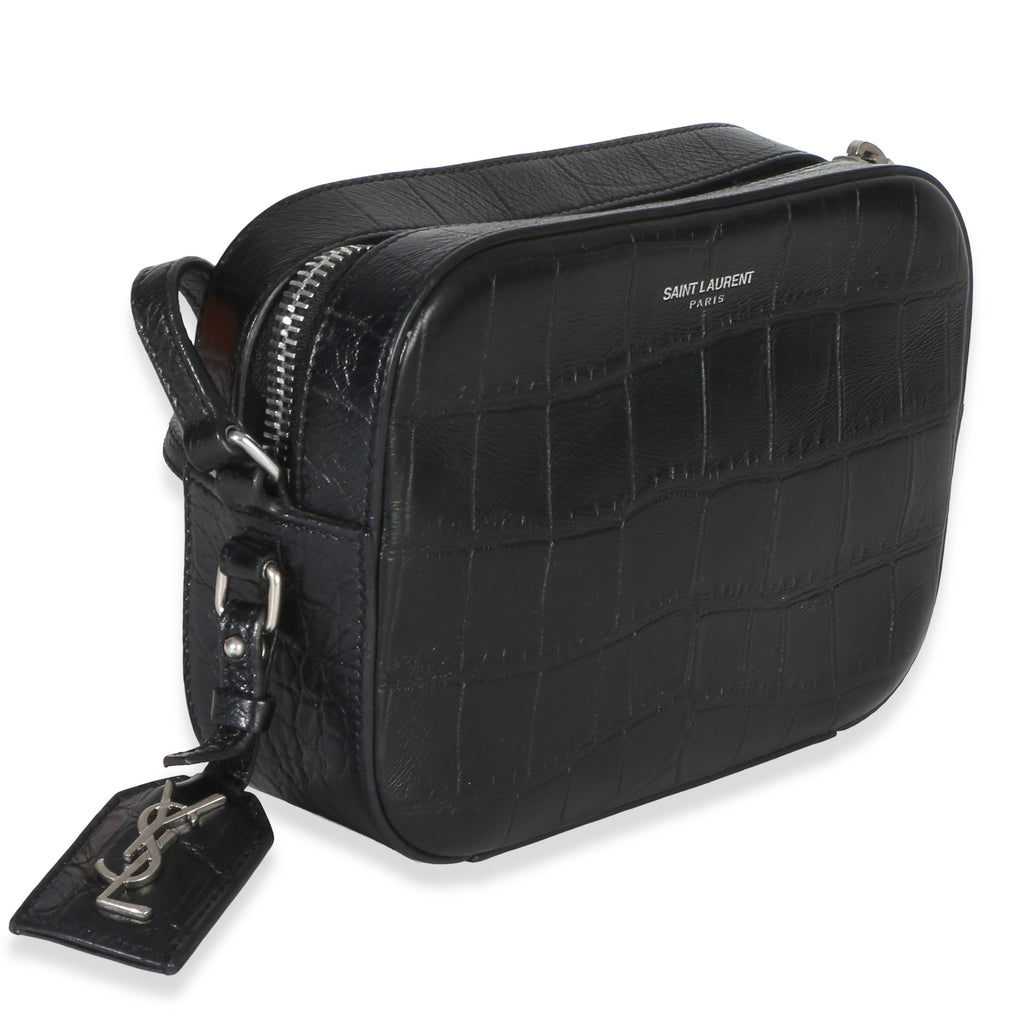 Black Crocodile Embossed Calfskin Mini Camera Bag