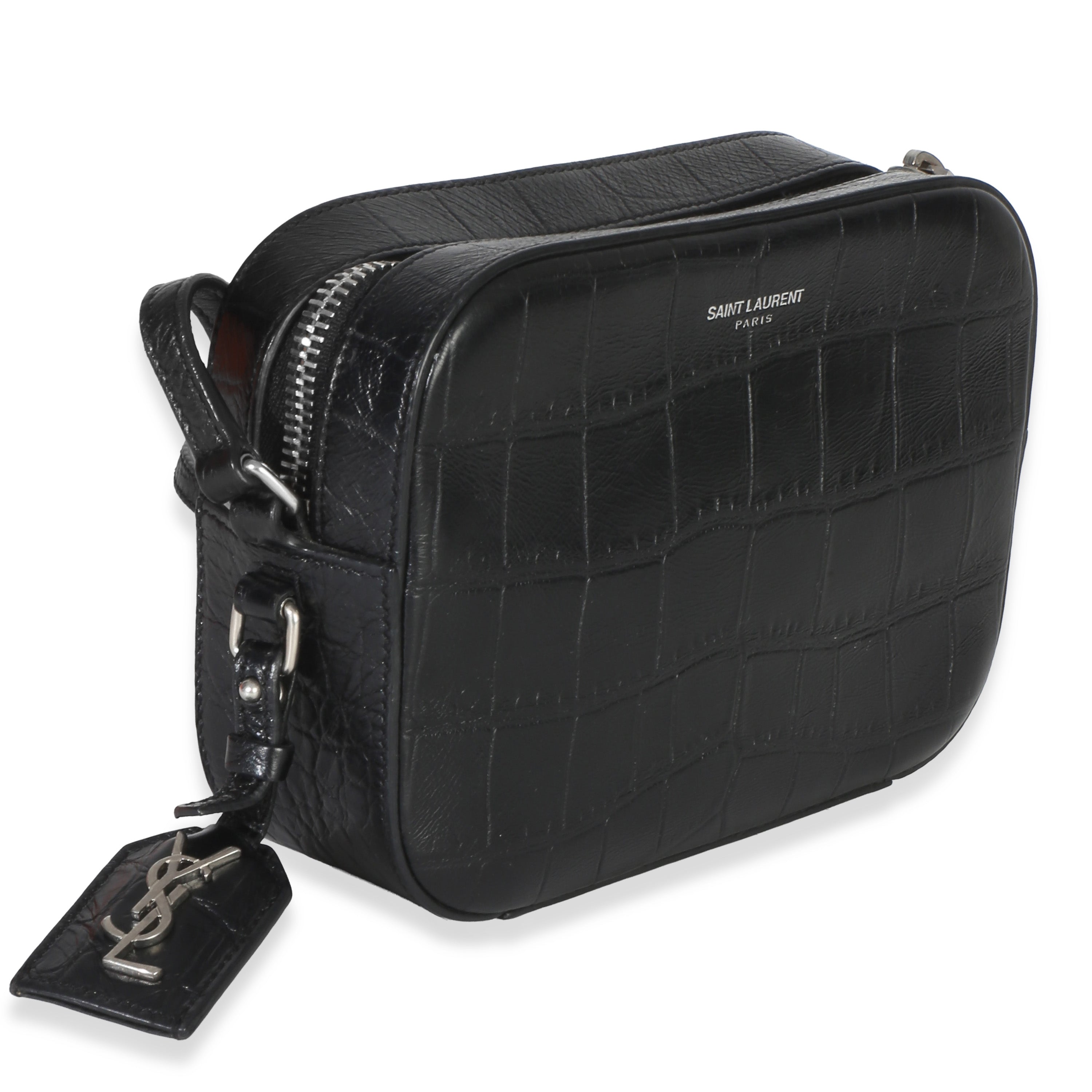 Black Crocodile Embossed Calfskin Mini Camera Bag