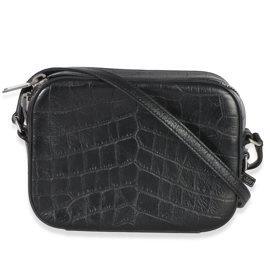 Black Crocodile Embossed Calfskin Mini Camera Bag
