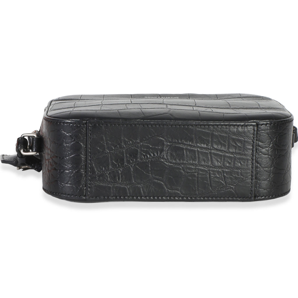 Black Crocodile Embossed Calfskin Mini Camera Bag