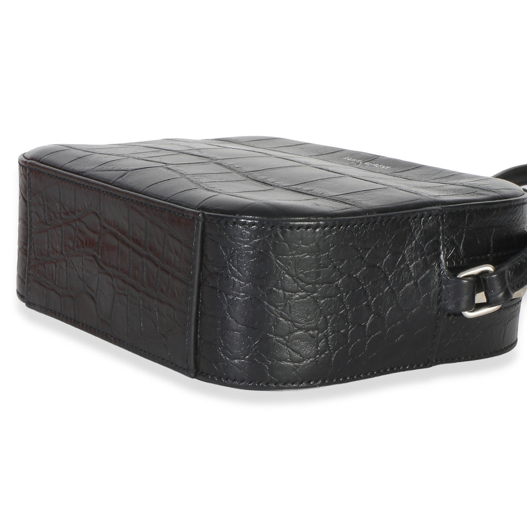 Black Crocodile Embossed Calfskin Mini Camera Bag