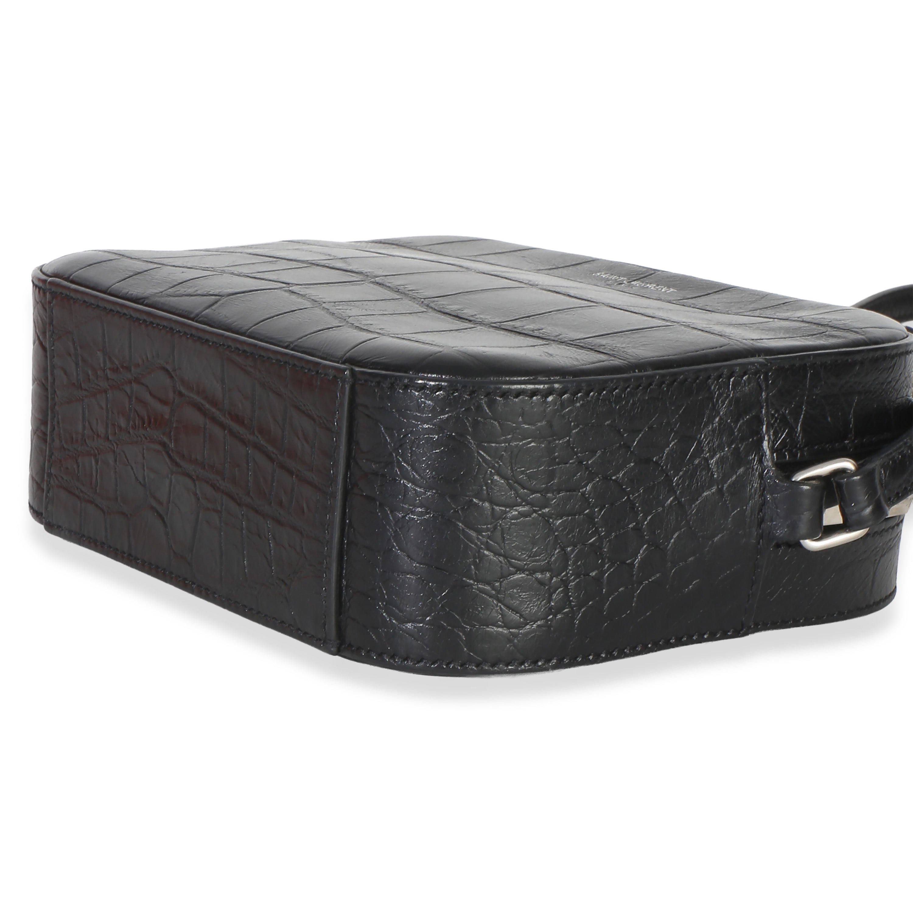 Black Crocodile Embossed Calfskin Mini Camera Bag