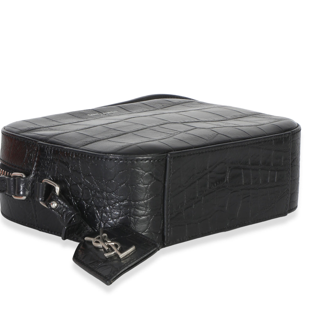 Black Crocodile Embossed Calfskin Mini Camera Bag