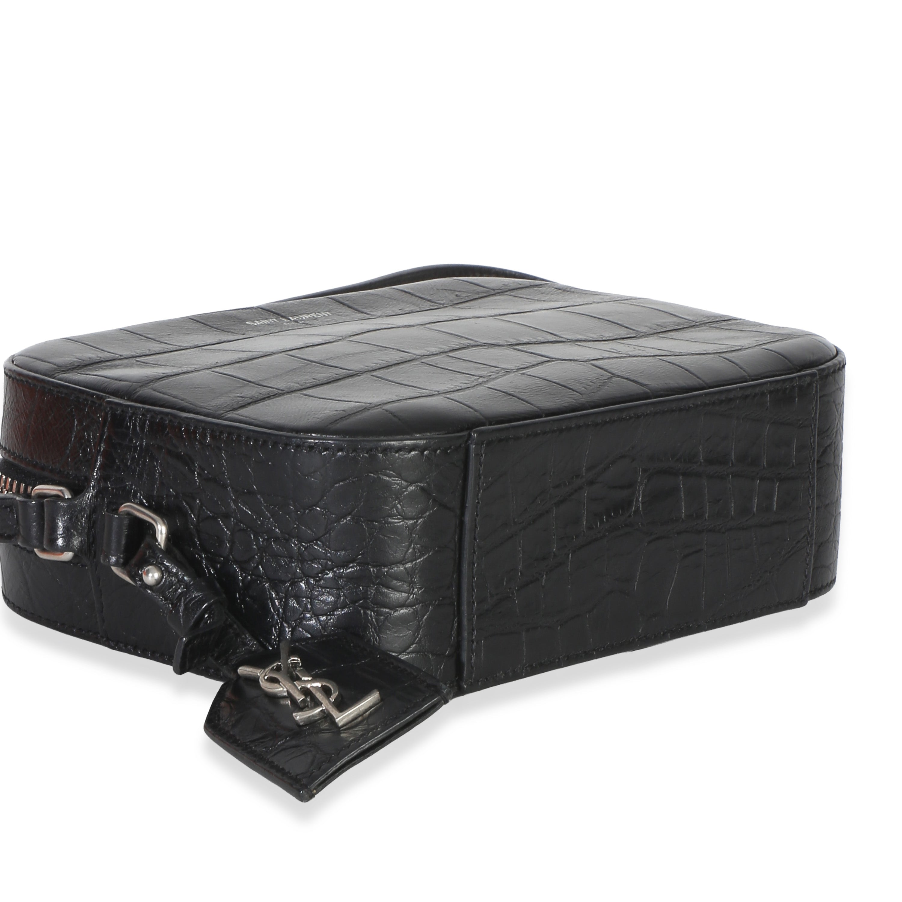 Black Crocodile Embossed Calfskin Mini Camera Bag