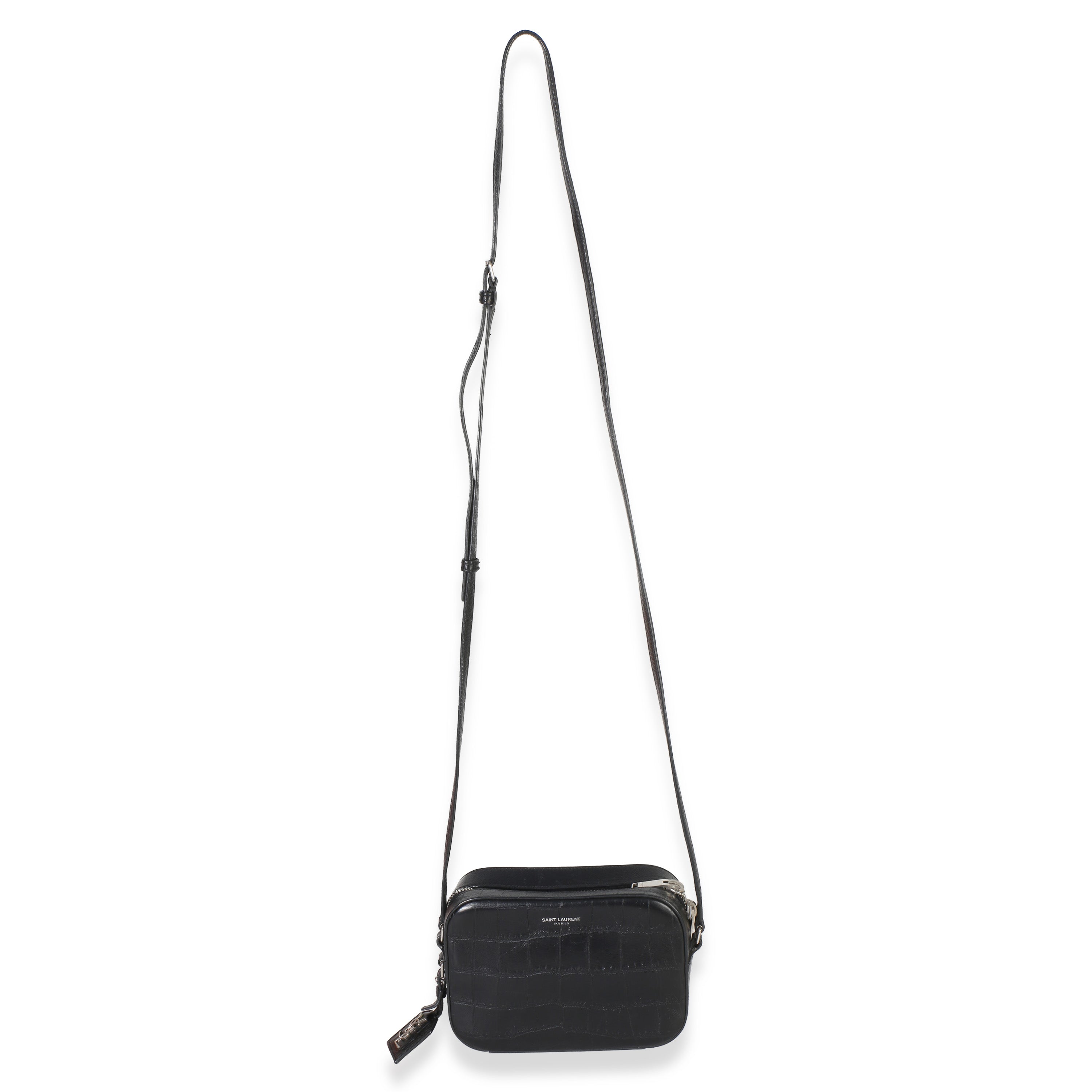 Black Crocodile Embossed Calfskin Mini Camera Bag