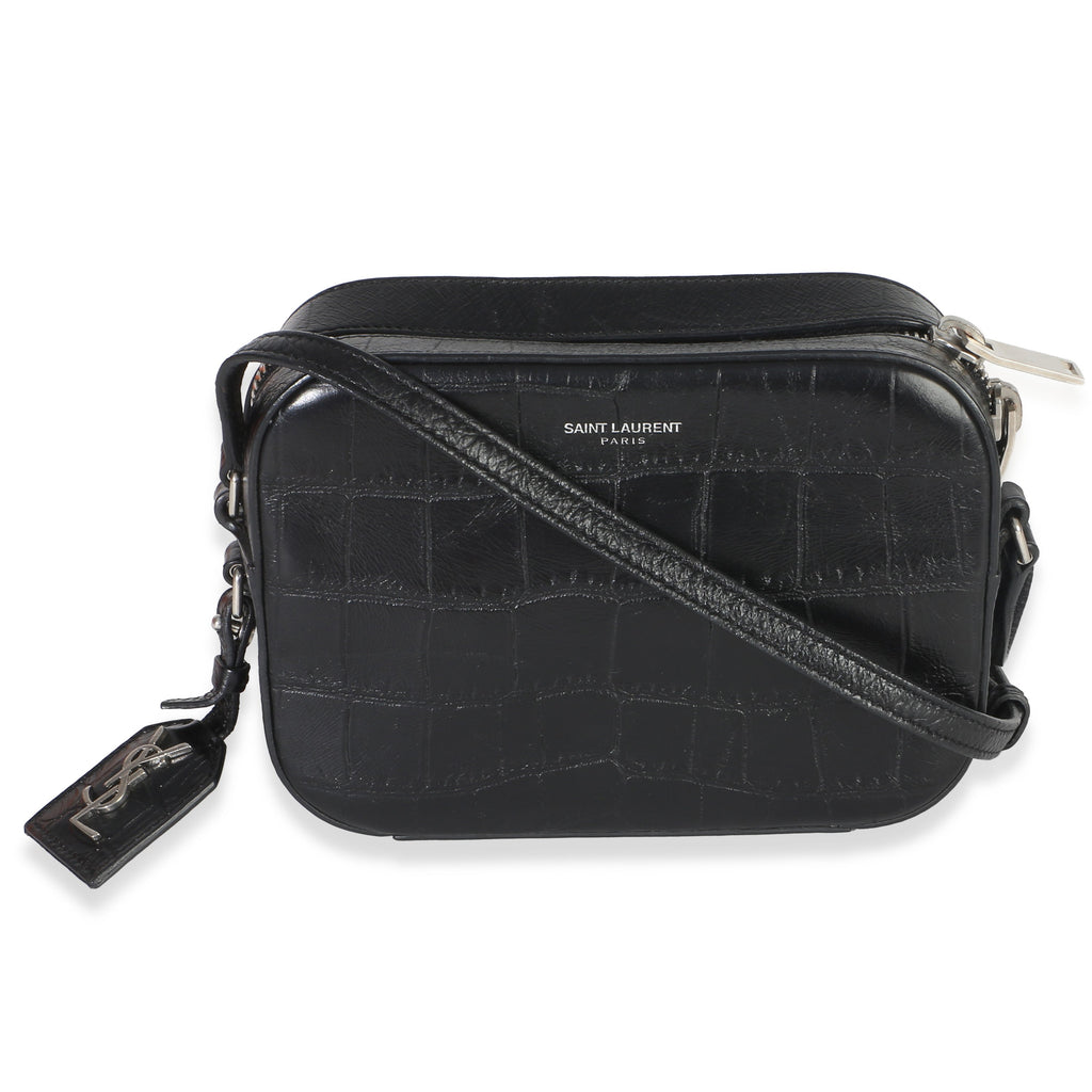 Black Crocodile Embossed Calfskin Mini Camera Bag