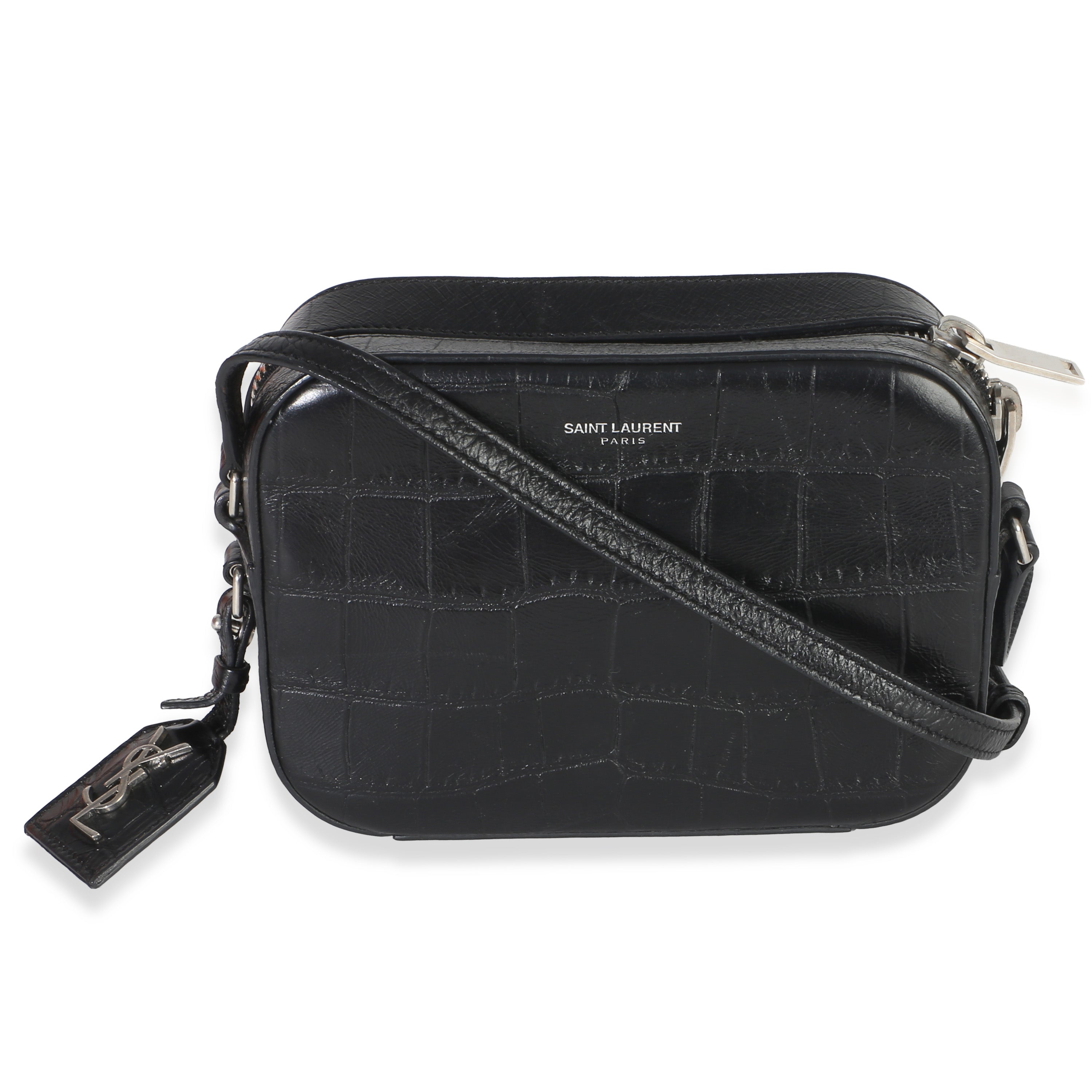 Black Crocodile Embossed Calfskin Mini Camera Bag