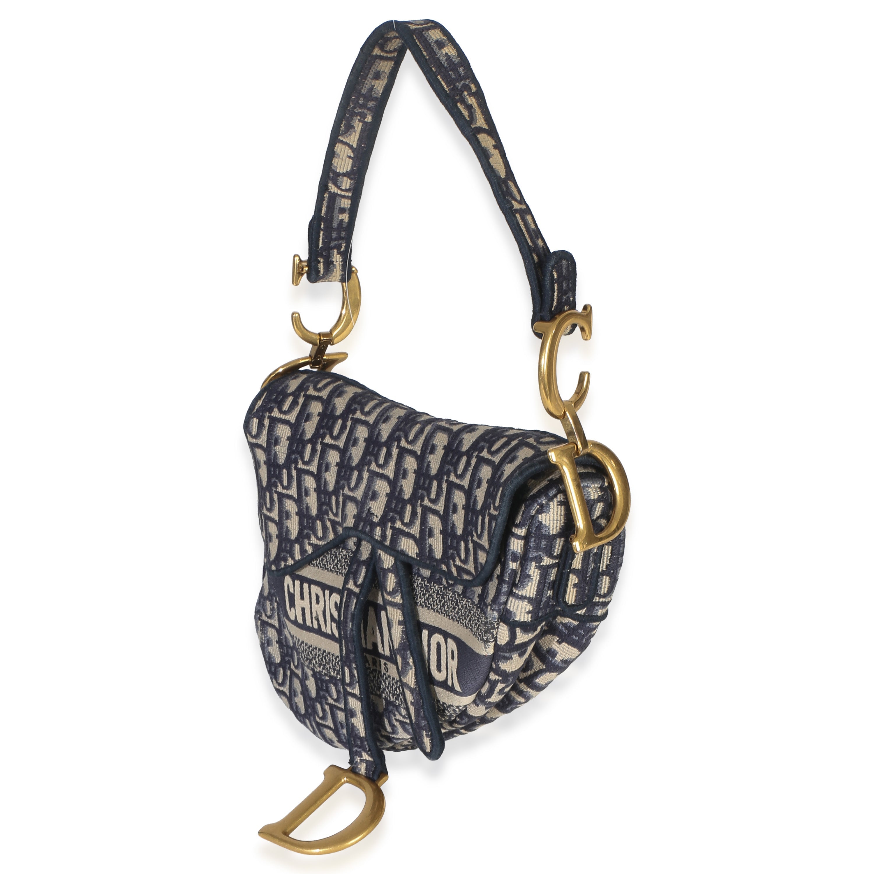 Blue Oblique Embroidered Medium Saddle Bag