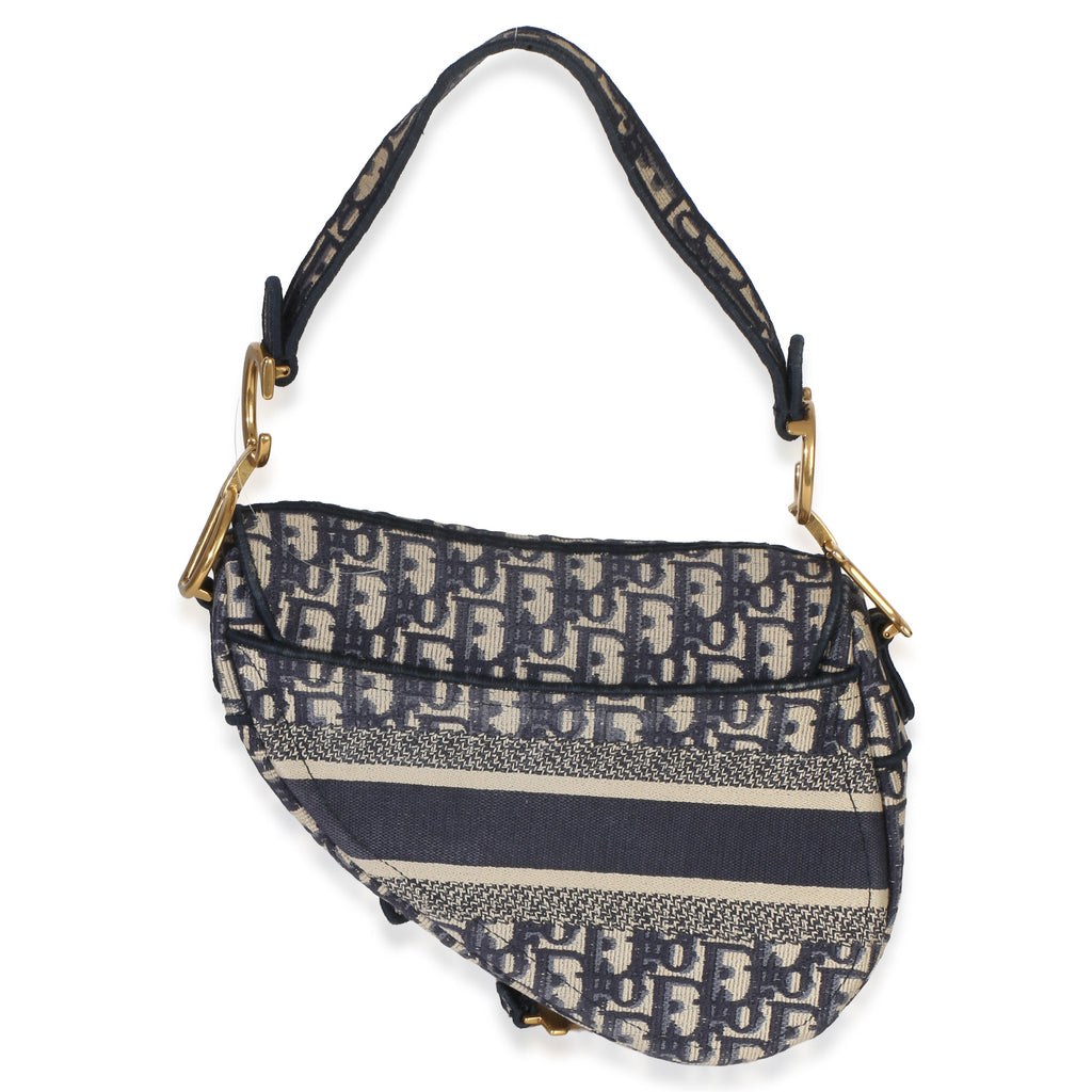Blue Oblique Embroidered Medium Saddle Bag
