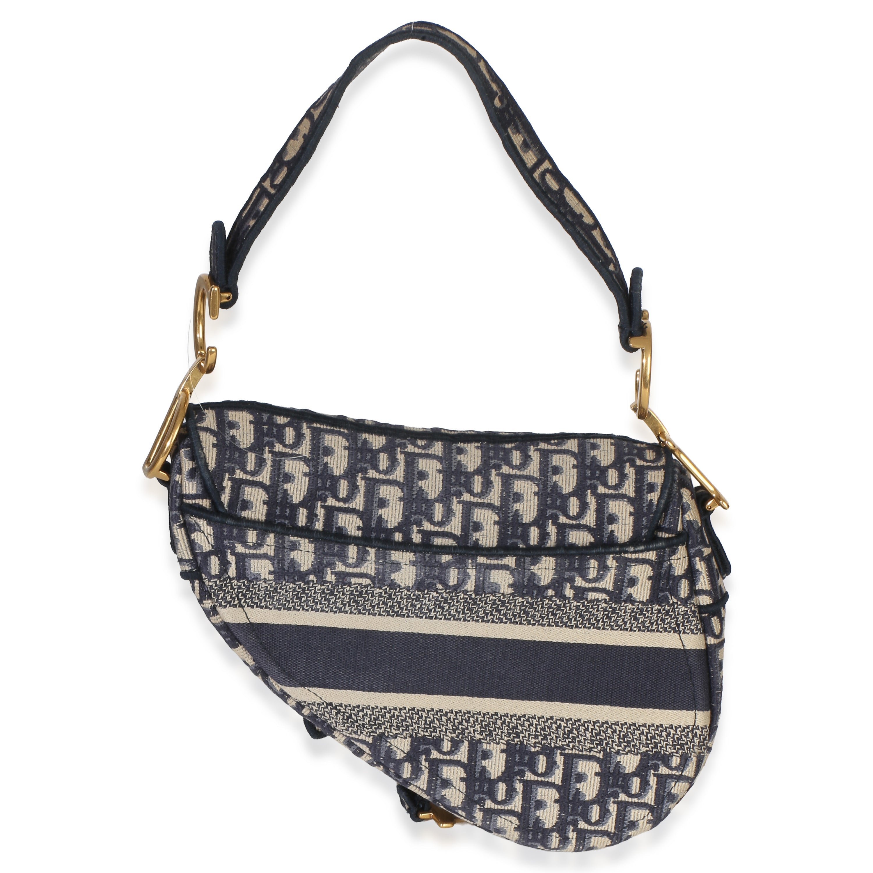 Blue Oblique Embroidered Medium Saddle Bag
