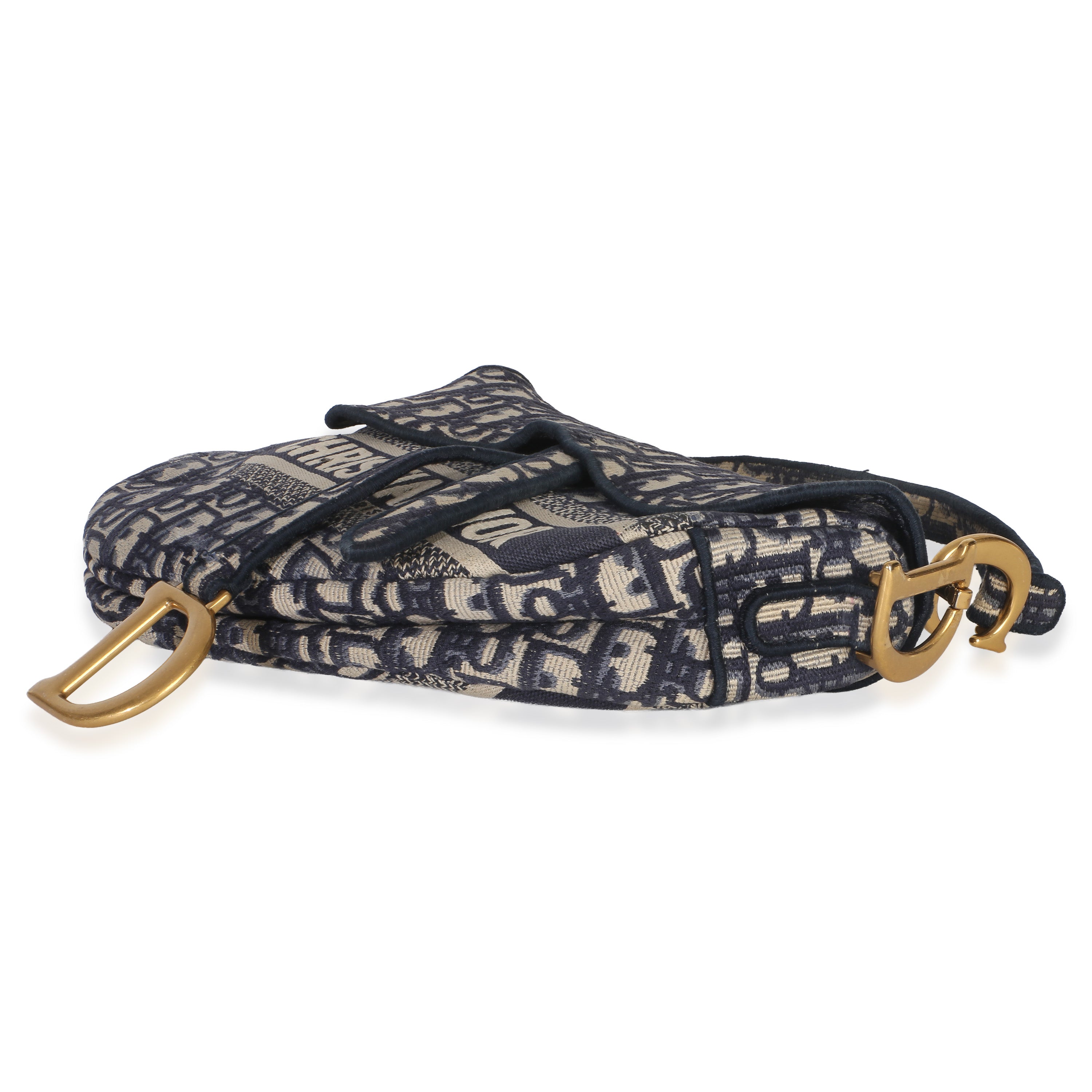 Blue Oblique Embroidered Medium Saddle Bag