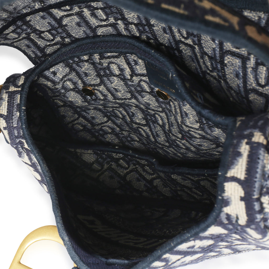 Blue Oblique Embroidered Medium Saddle Bag
