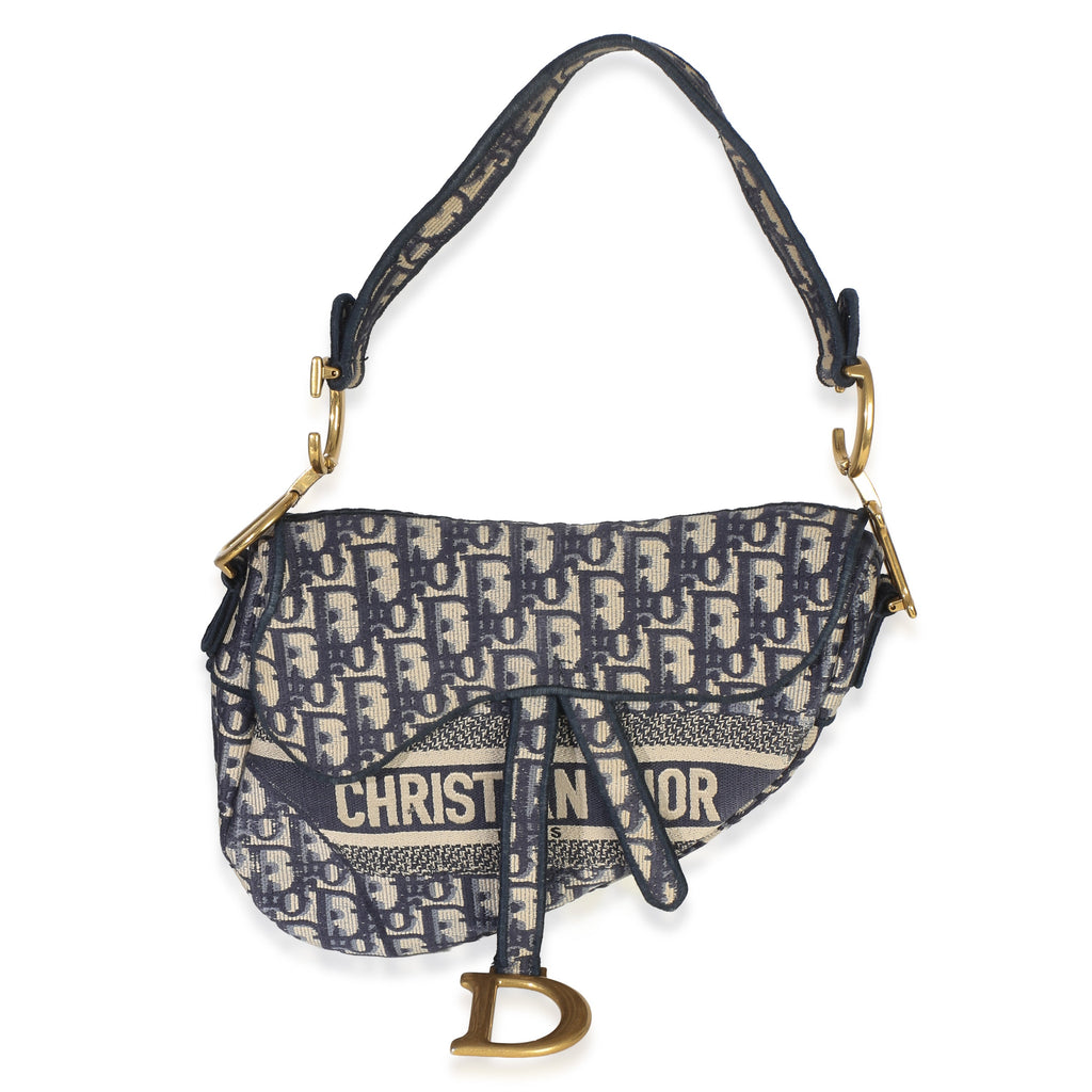 Blue Oblique Embroidered Medium Saddle Bag