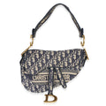 Blue Oblique Embroidered Medium Saddle Bag