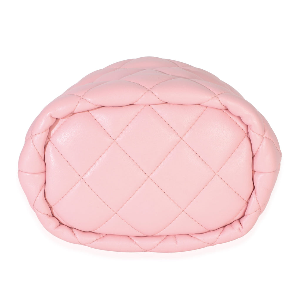 Pink Quilted Lambskin Pearl Drawstring Bucket Bag