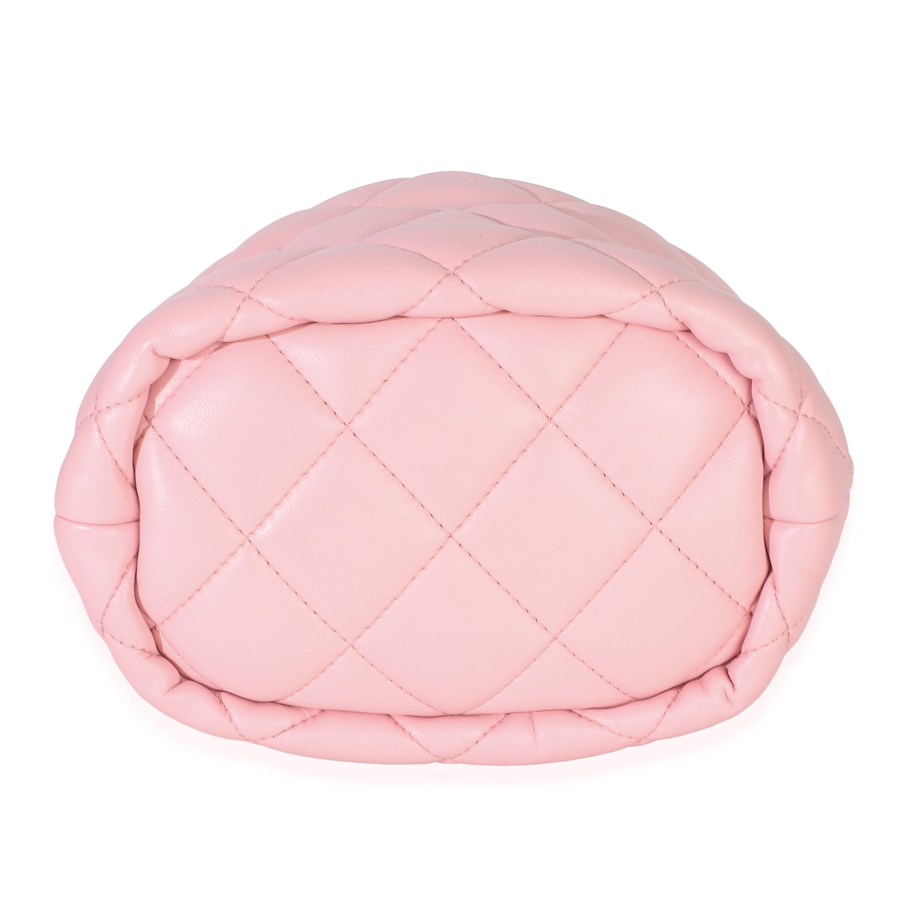 Pink Quilted Lambskin Pearl Drawstring Bucket Bag