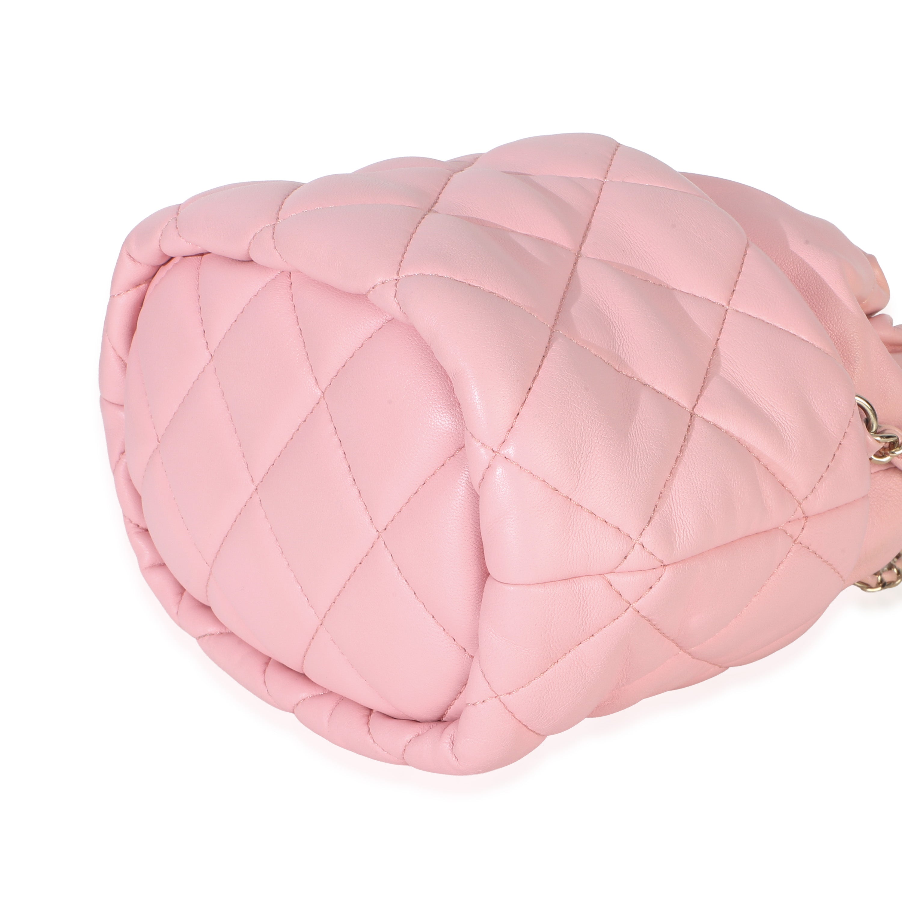 Pink Quilted Lambskin Pearl Drawstring Bucket Bag
