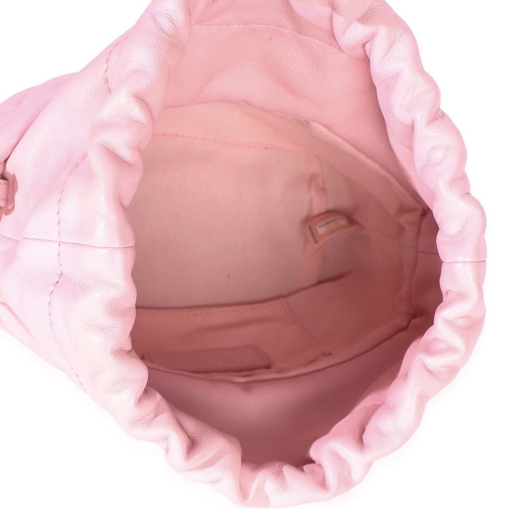 Pink Quilted Lambskin Pearl Drawstring Bucket Bag