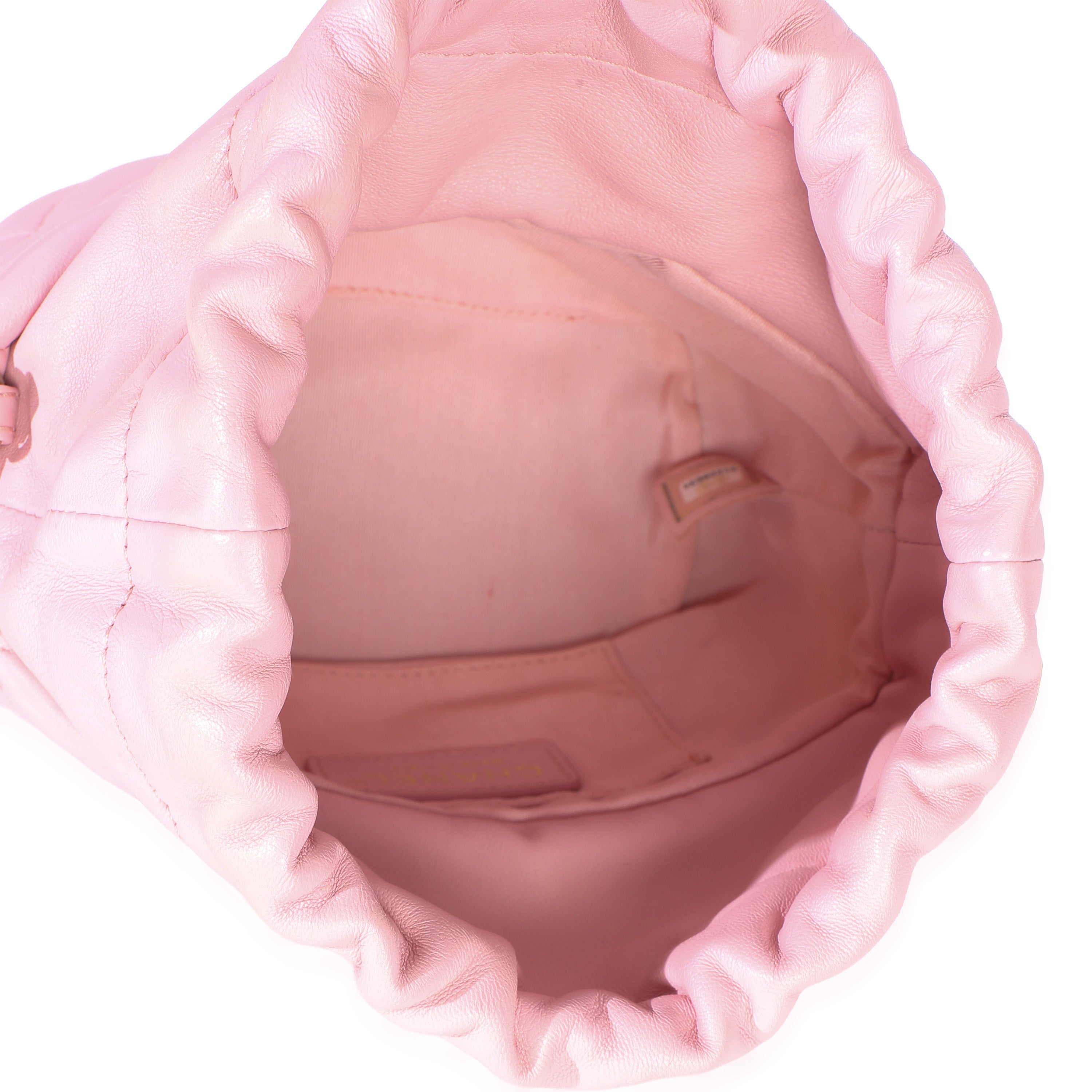 Pink Quilted Lambskin Pearl Drawstring Bucket Bag