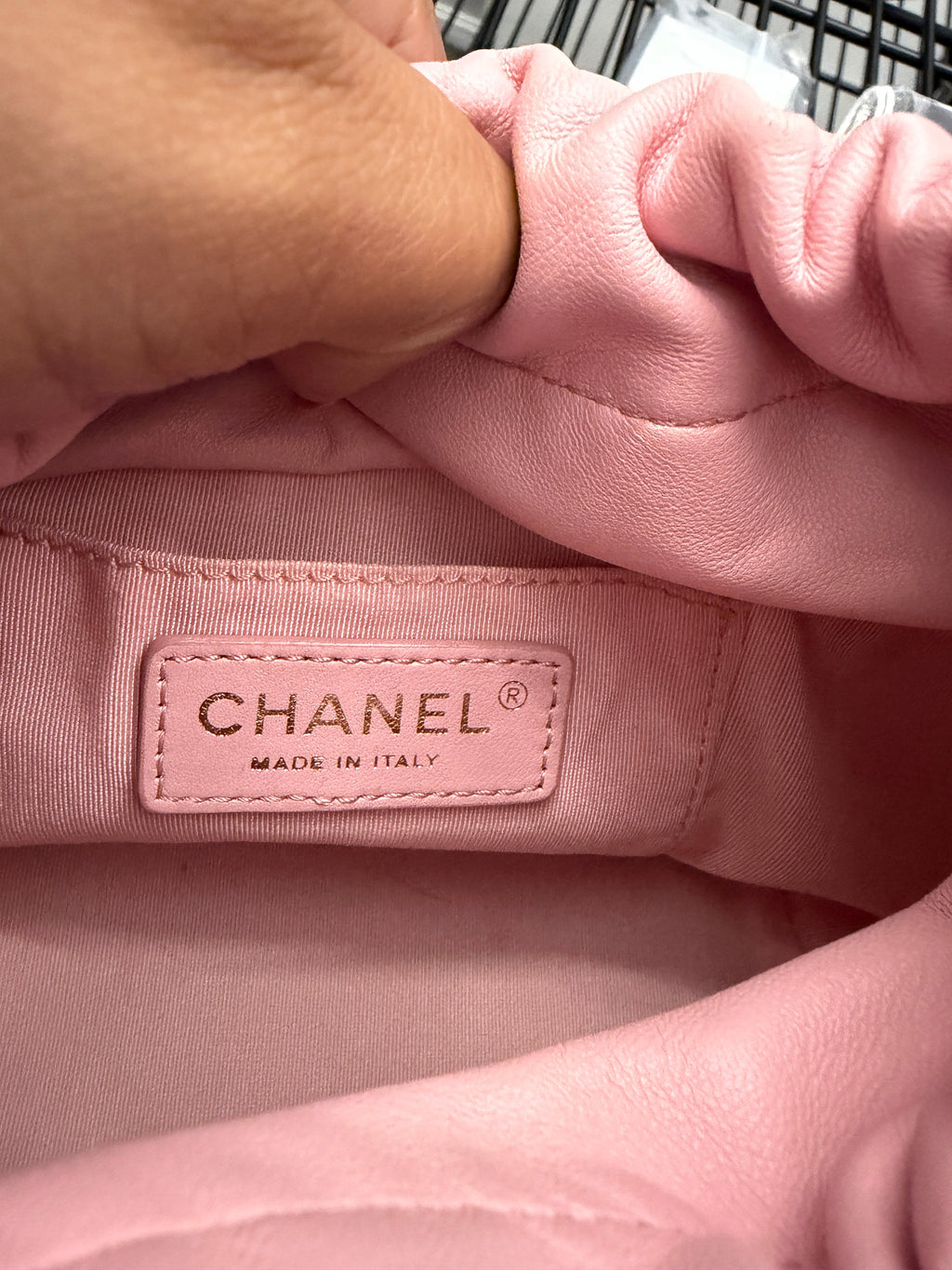 Pink Quilted Lambskin Pearl Drawstring Bucket Bag