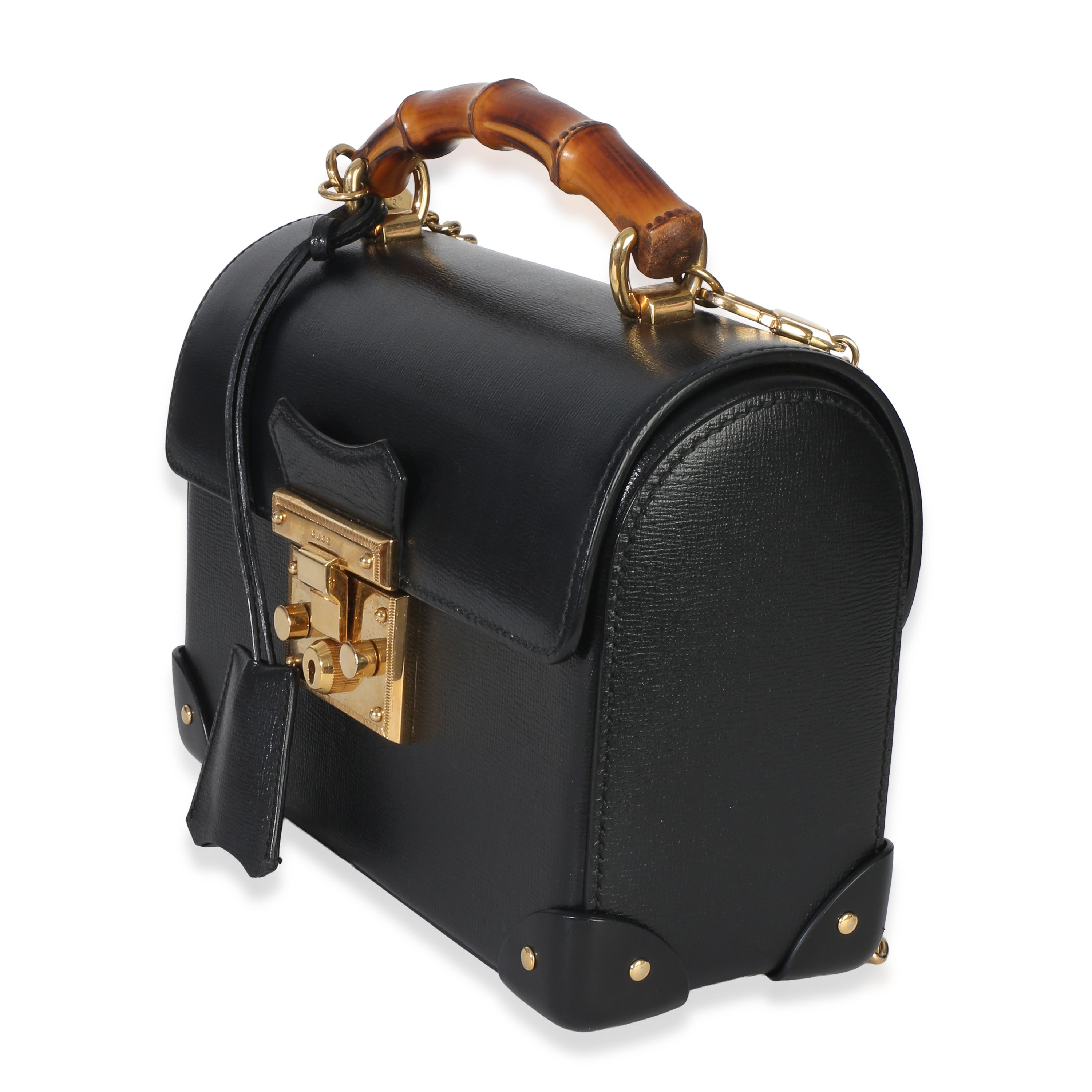 Black Azalea Calfskin Small Padlock Bamboo Shoulder Bag