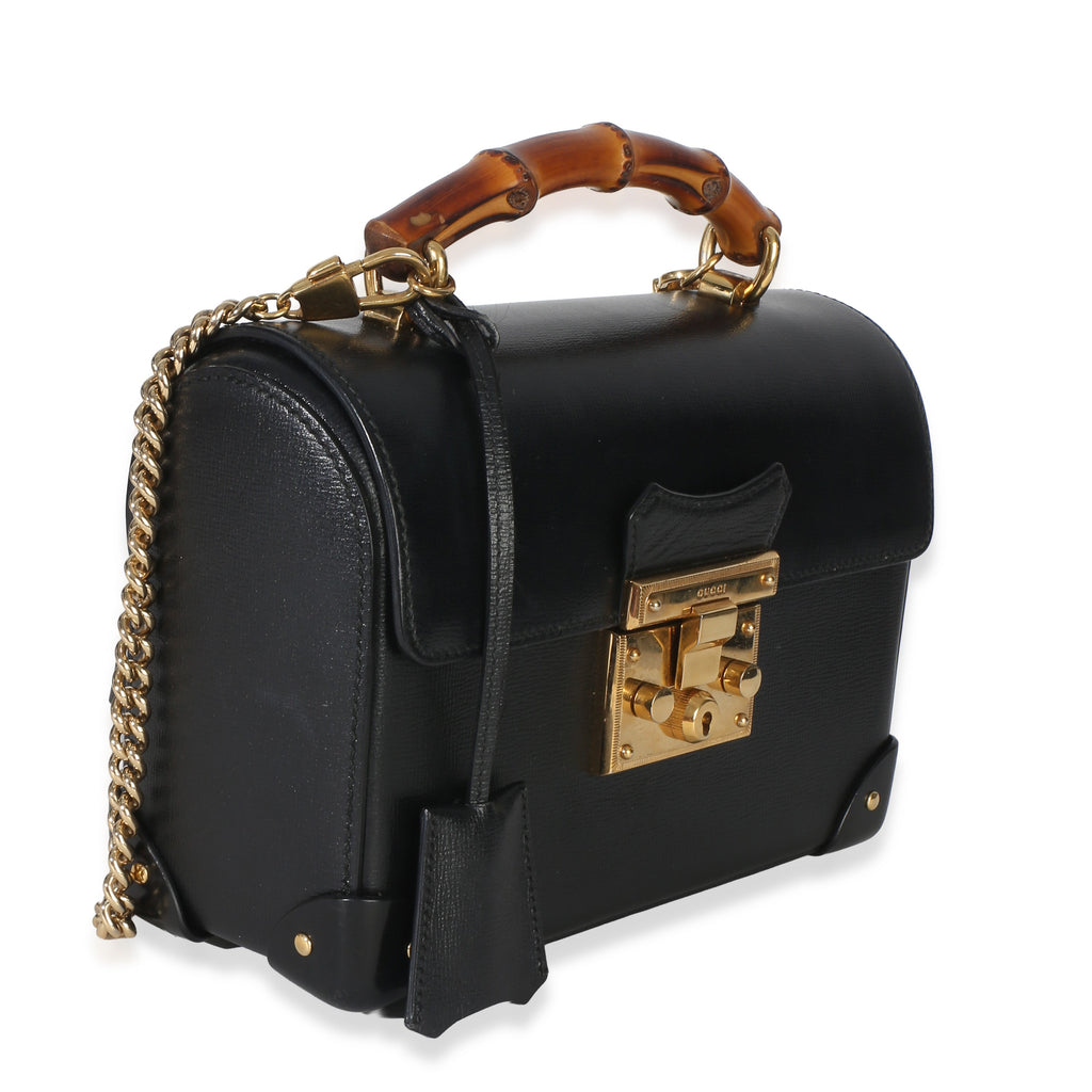 Black Azalea Calfskin Small Padlock Bamboo Shoulder Bag