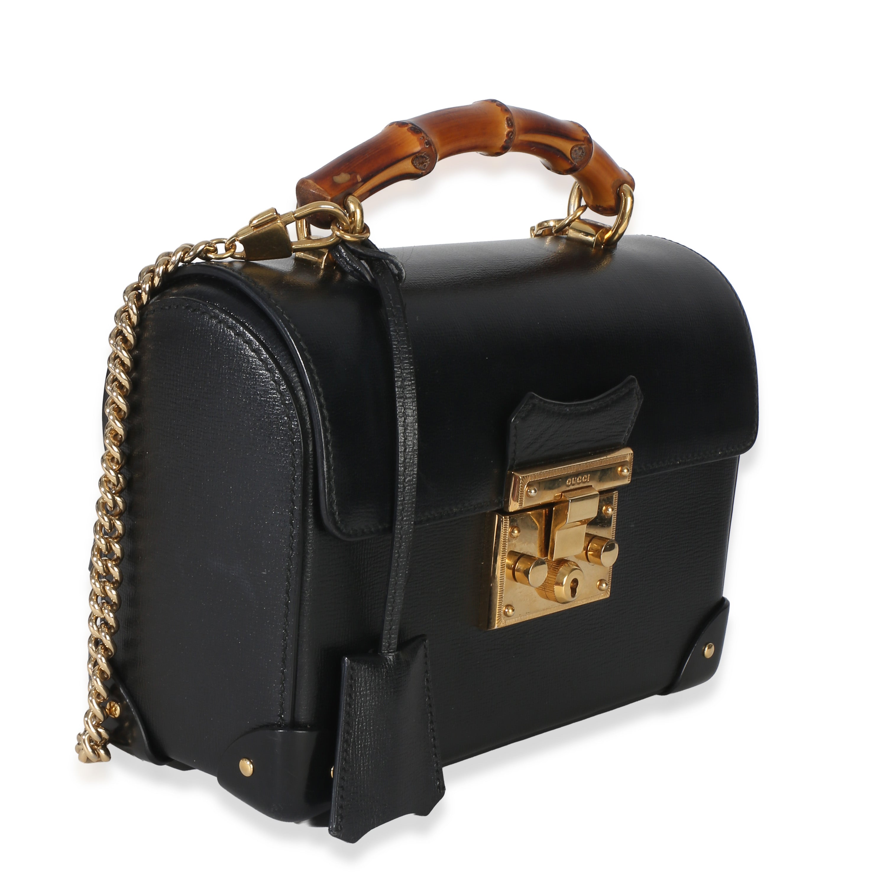 Black Azalea Calfskin Small Padlock Bamboo Shoulder Bag