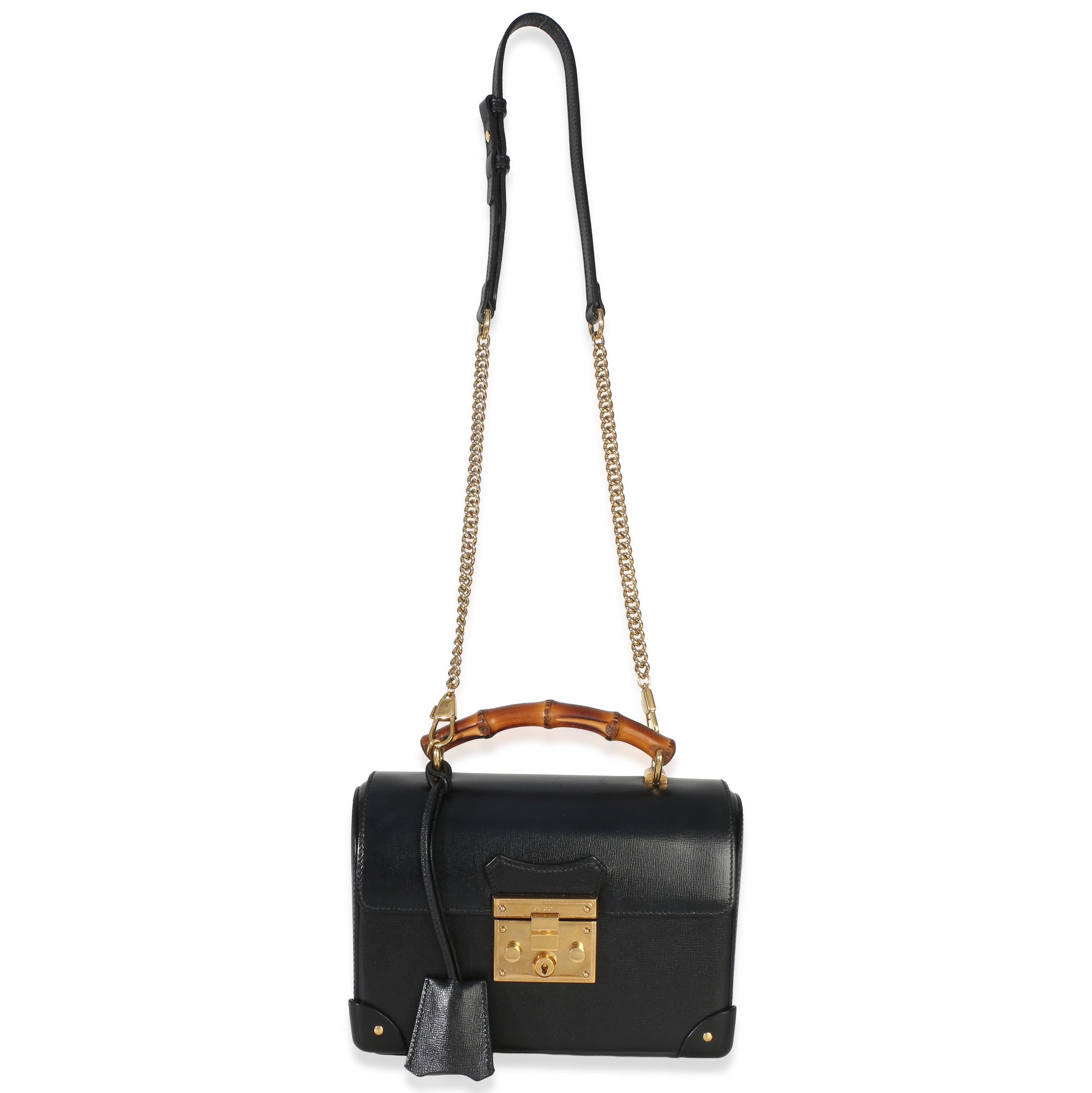Black Azalea Calfskin Small Padlock Bamboo Shoulder Bag