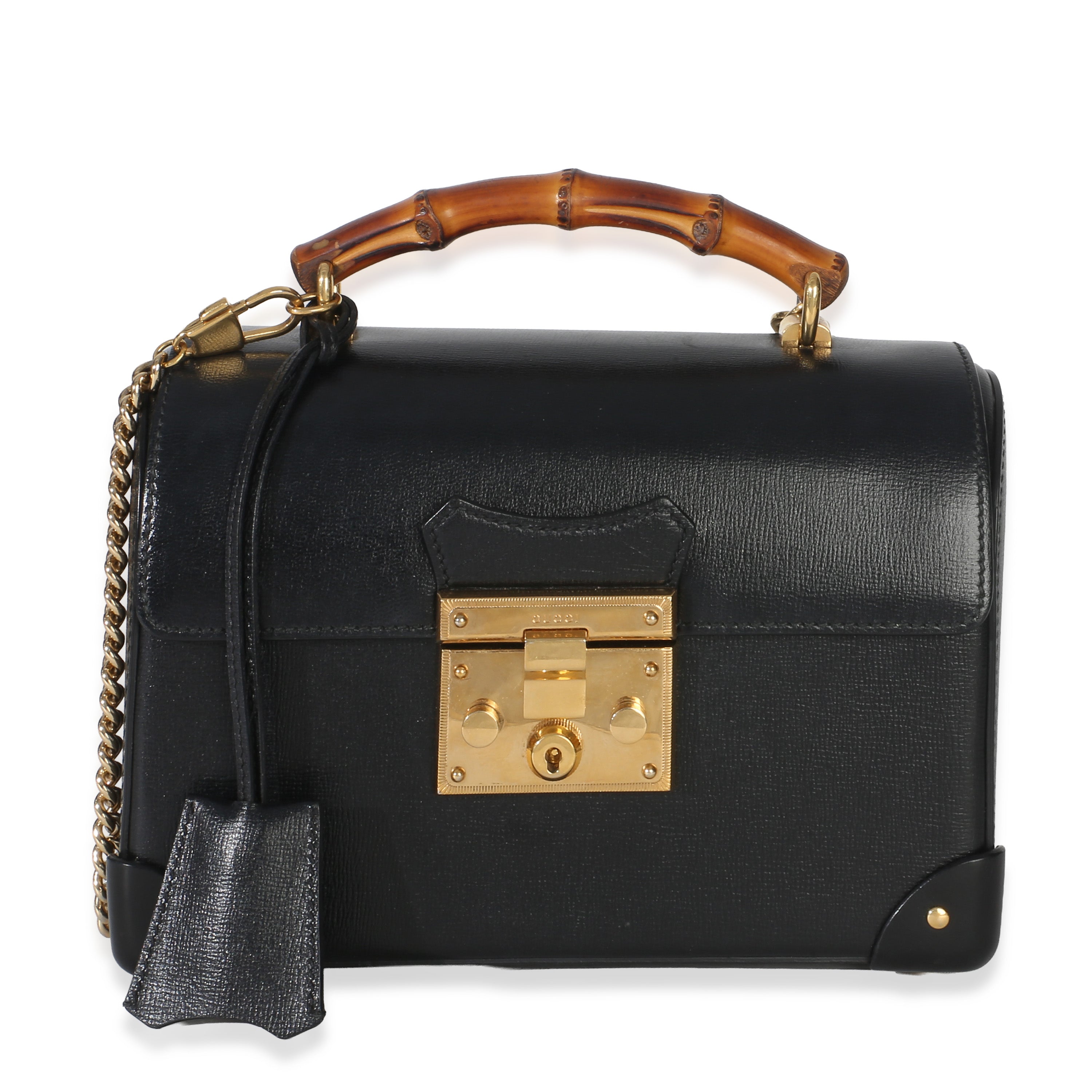 Black Azalea Calfskin Small Padlock Bamboo Shoulder Bag