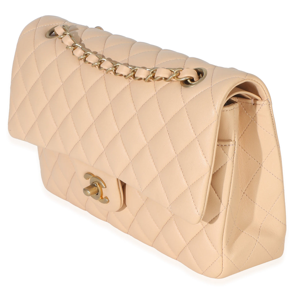 Beige Quilted Lambskin Medium Classic Double Flap Bag