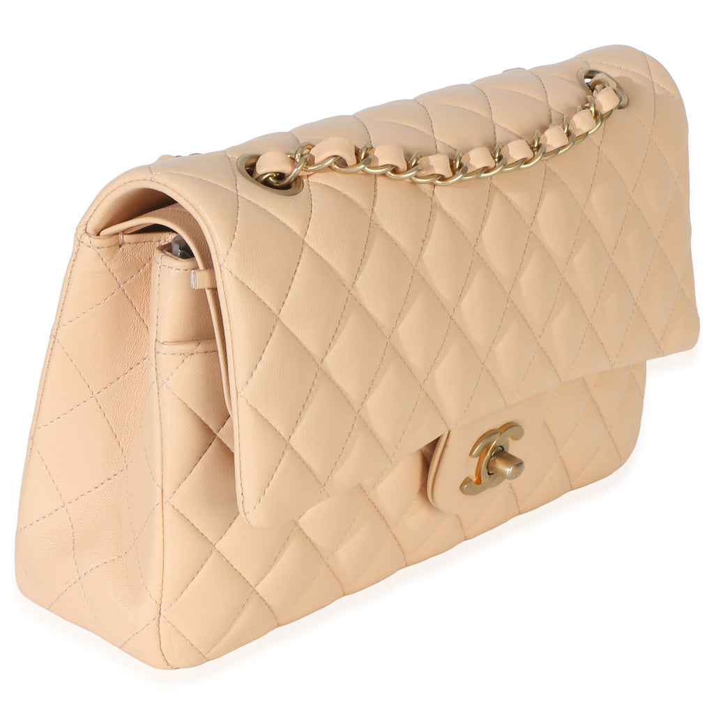 Beige Quilted Lambskin Medium Classic Double Flap Bag